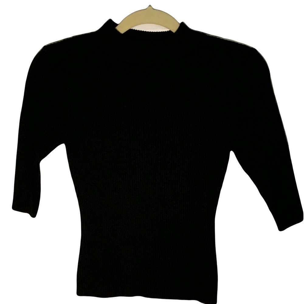 Black ribbed short sleeve top, high neck, size M